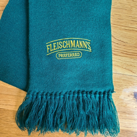 Fleischmanns Preferred Whiskey Vodka Green Fringe Embroidered Gold Scarf Unisex - Picture 2 of 5